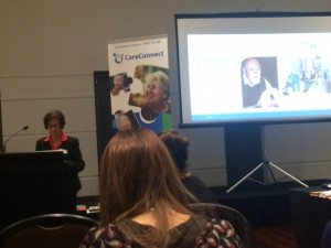 Loretta Martin speaking in front of carers at the Care Connect Forum on the role of a carer to a person with a disability (2015)